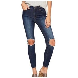 Free People Jeans 30 High Rise Skinny Distressed Ripped Knee Dark Wash Stretch